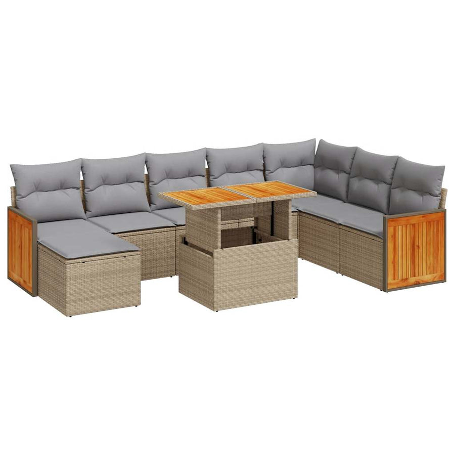 7-delige Loungeset met kussens poly rattan acacia beige