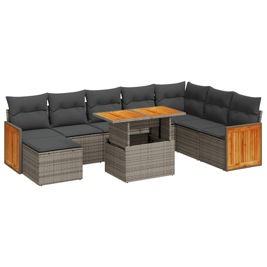 7-delige Loungeset met kussens poly rattan acacia grijs