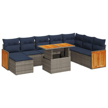 11-delige Loungeset met kussens poly rattan acacia grijs