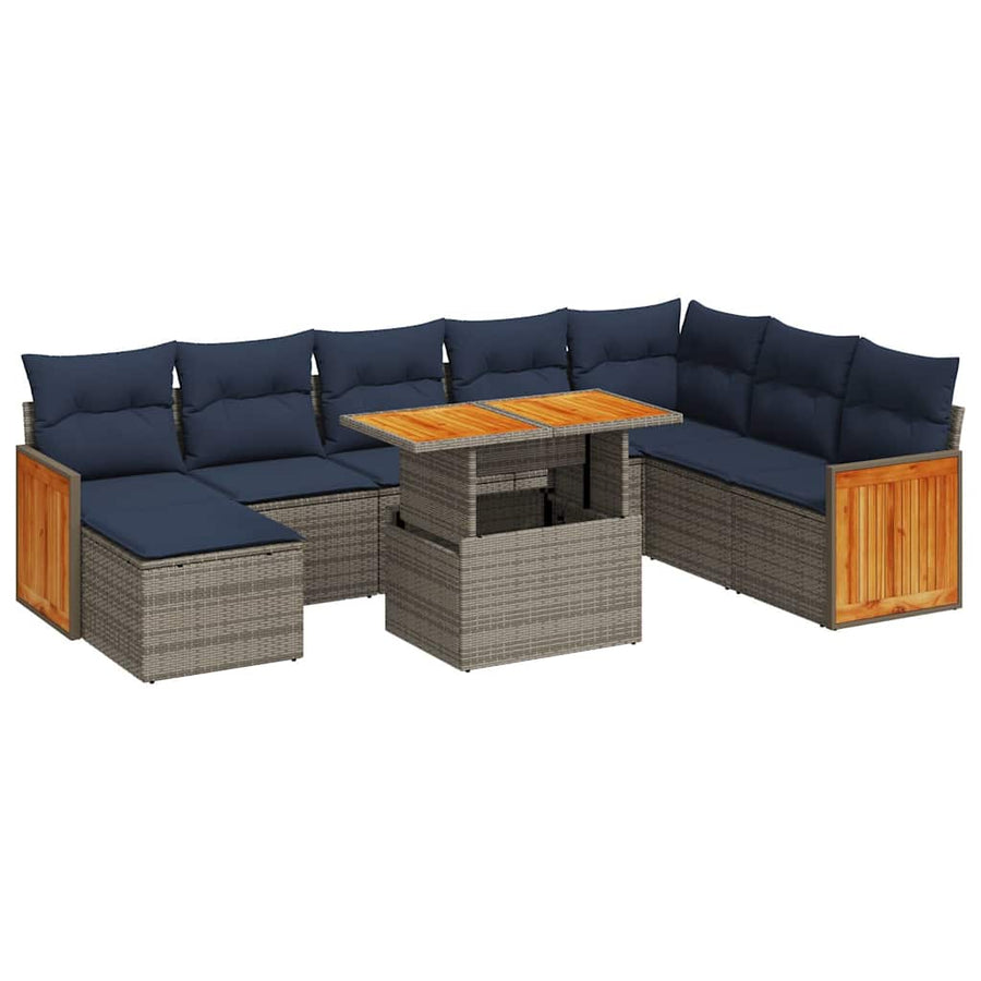11-delige Loungeset met kussens poly rattan acacia grijs