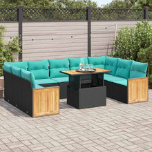 10-delige Loungeset met kussens poly rattan acacia zwart
