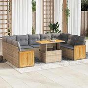 Loungeset 10-delig poly rattan acacia beige