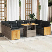 Loungeset 10-delig poly rattan grijs