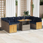 10-piece Lounge Set with Cushions Poly Rattan Acacia Grey