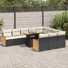 11-delige Loungeset met kussens poly rattan acacia zwart