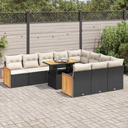 11-piece Loungeset with cushions poly rattan acacia black