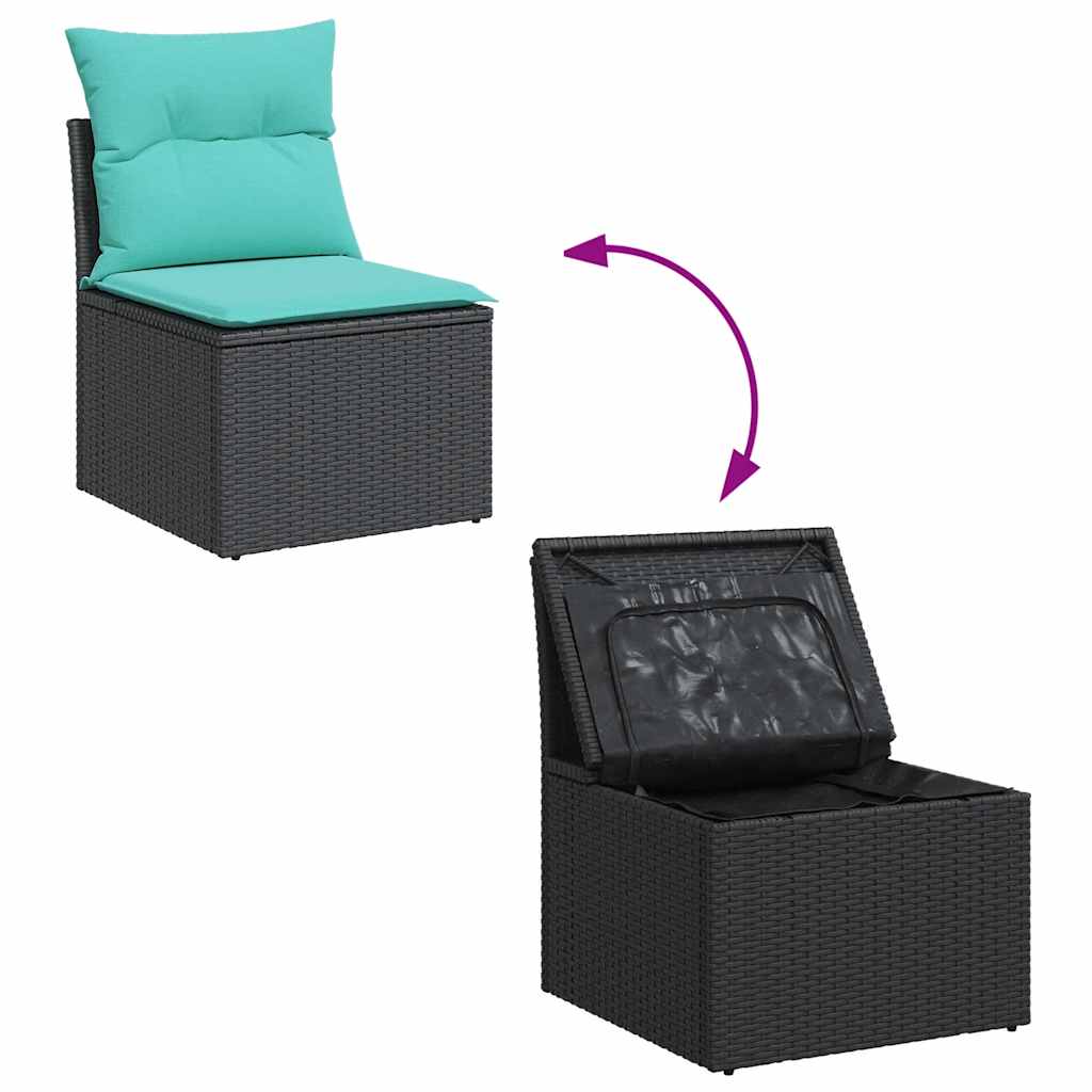 11-delige Loungeset met kussens poly rattan acacia zwart