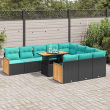 11-delige Loungeset met kussens poly rattan acacia zwart