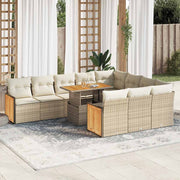 11-piece Outdoor Dining Set with Cushions Poly Rattan Acacia Beige