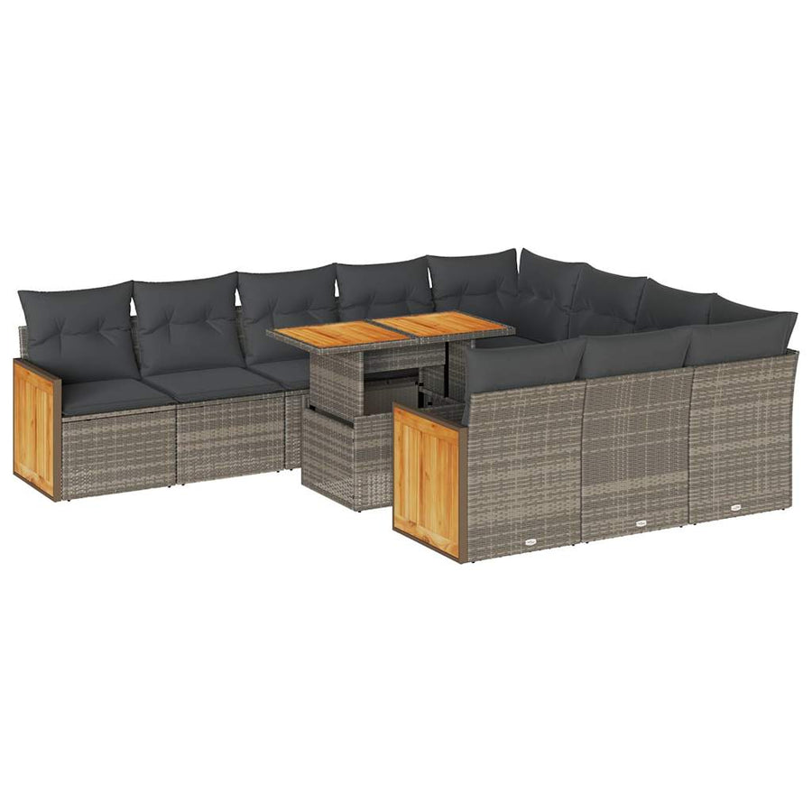 11-delige Loungeset met kussens poly rattan acacia grijs