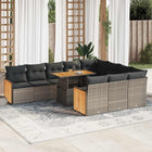 11-delige Loungeset met kussens poly rattan acacia grijs