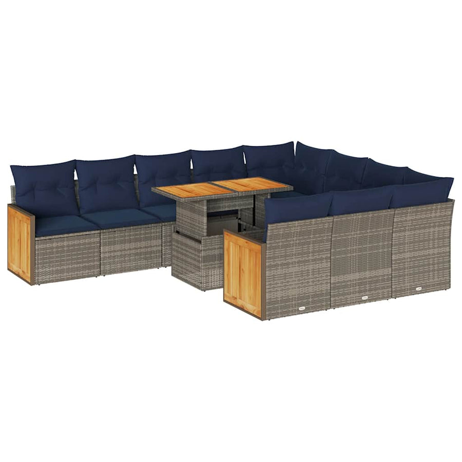 11-delige Loungeset met kussens poly rattan acacia grijs