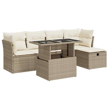 6-delige Loungeset met kussens poly rattan beige