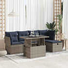 6-Piece Lounge Set with Cushions Poly Rattan Acacia Grey