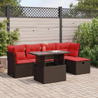 6-piece Lounge Set with Cushions Poly Rattan Acacia Brown