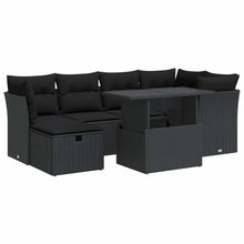 7-delige Loungeset met kussens poly rattan zwart