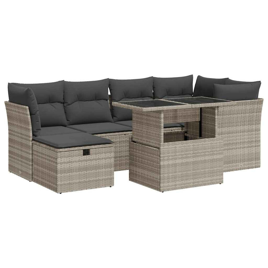 7-delige Loungeset met kussens poly rattan lichtgrijs