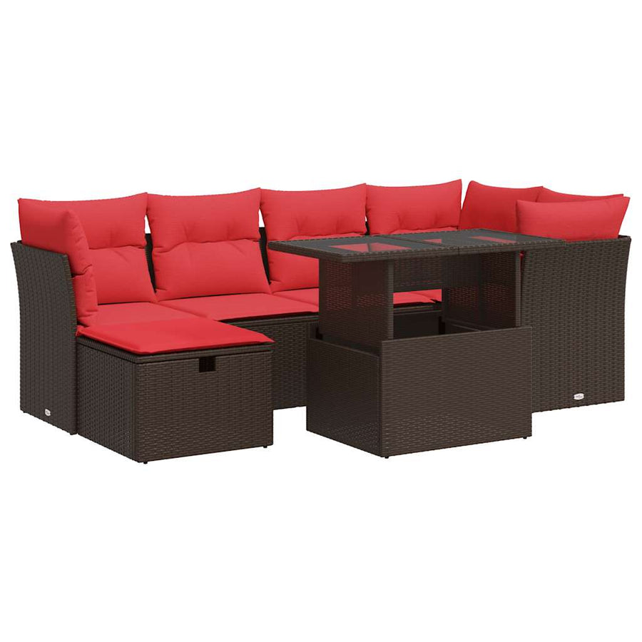 7-delige Loungeset met kussens poly rattan acacia bruin