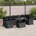 8-delige Loungeset met kussens poly rattan zwart