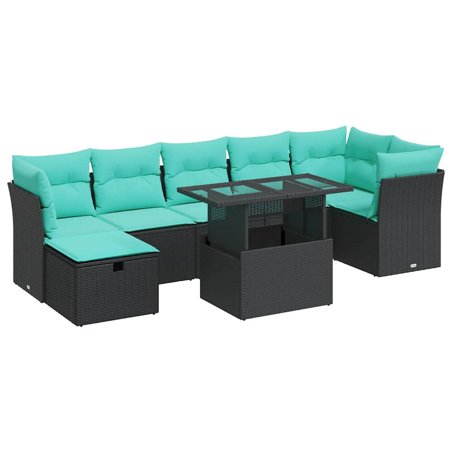 8-delige Loungeset met kussens poly rattan acacia grijs
