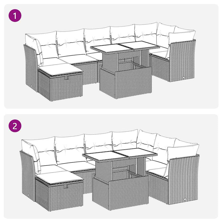 8-delige Loungeset met kussens poly rattan acacia grijs
