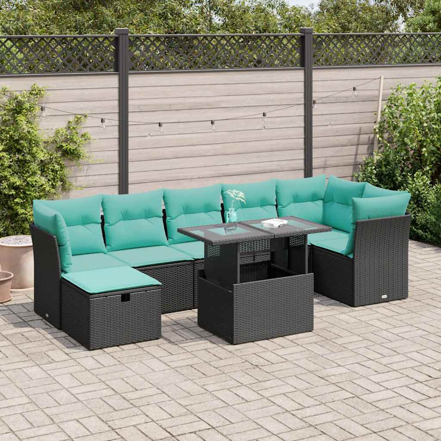8-delige Loungeset met kussens poly rattan acacia grijs