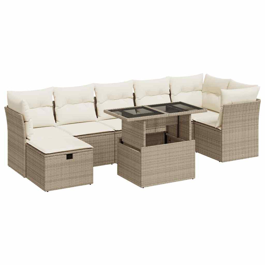 8-delige Loungeset met kussens poly rattan beige