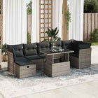 8-delige Loungeset met kussens poly rattan grijs