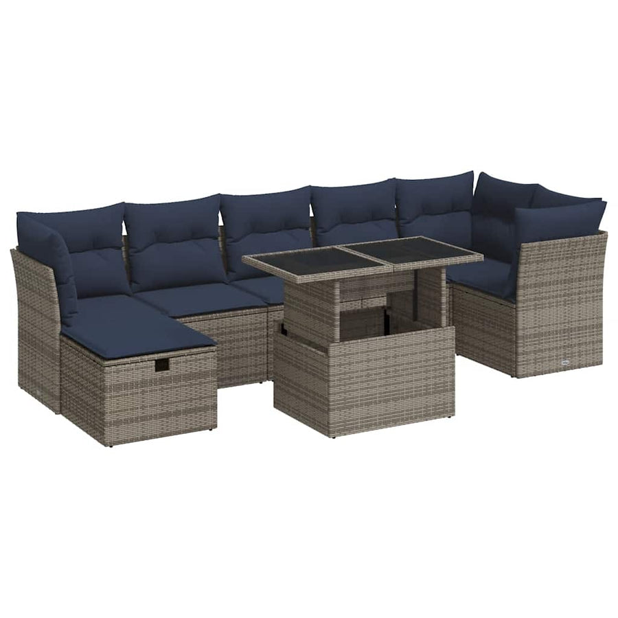 8-delige Loungeset met kussens poly rattan acacia bruin