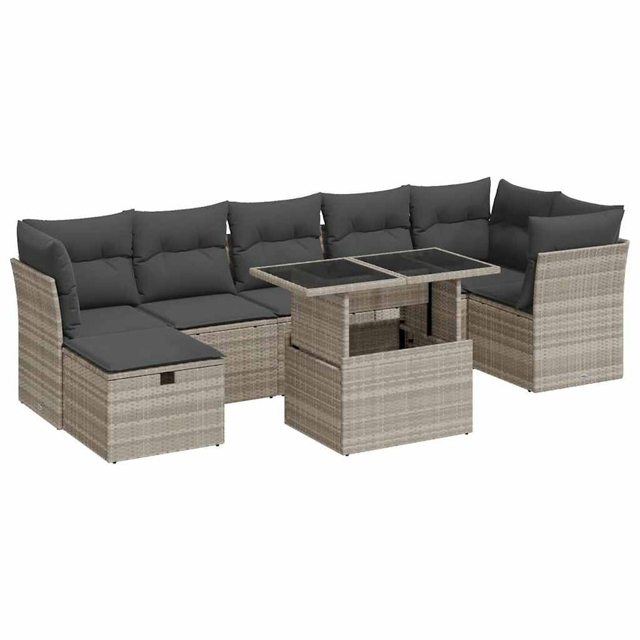 8-delige Loungeset met kussens poly rattan lichtgrijs
