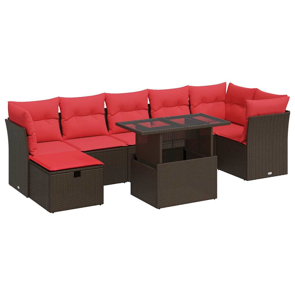 8-delige Loungeset met kussens poly rattan acacia zwart