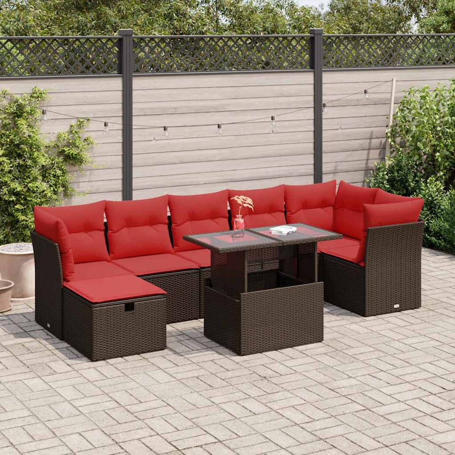8-delige Loungeset met kussens poly rattan acacia zwart