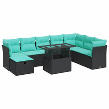 9-delige Loungeset met kussens poly rattan acacia zwart