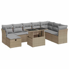 9-delige Loungeset met kussens poly rattan beige
