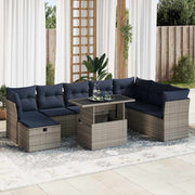 Loungeset 9-delig poly rattan grijs
