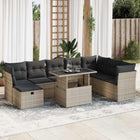 9-delige Loungeset met kussens poly rattan lichtgrijs