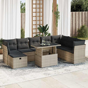 Loungeset 9-delig poly rattan lichtgrijs