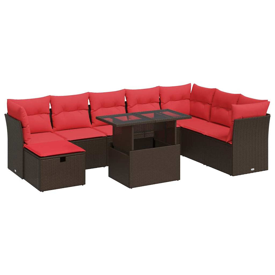 9-delige Loungeset met kussens poly rattan acacia bruin