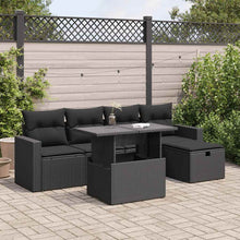 6-delige Loungeset met kussens poly rattan zwart