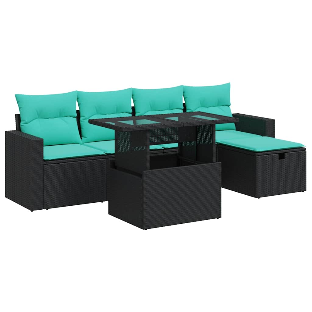 6-delige Loungeset met kussens poly rattan acacia grijs