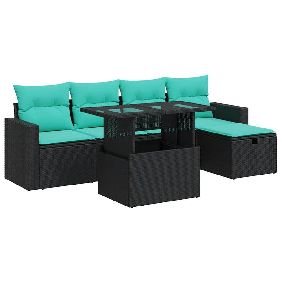 6-delige Loungeset met kussens poly rattan acacia grijs