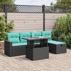 6-Piece Lounge Set with Cushions Poly Rattan Acacia Grey