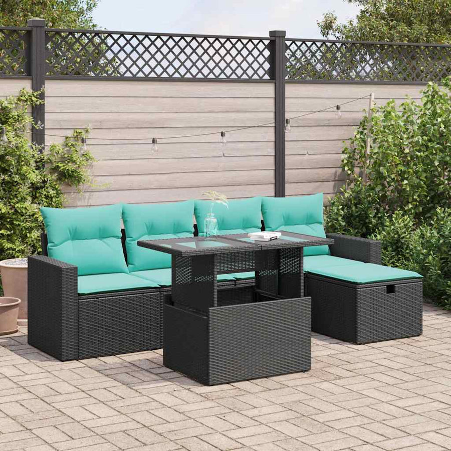 6-delige Loungeset met kussens poly rattan acacia grijs