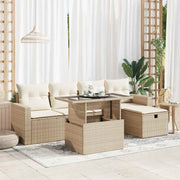 Loungeset poly rattan 6-delig beige