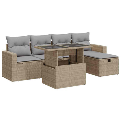 6-delige Loungeset met kussens poly rattan beige