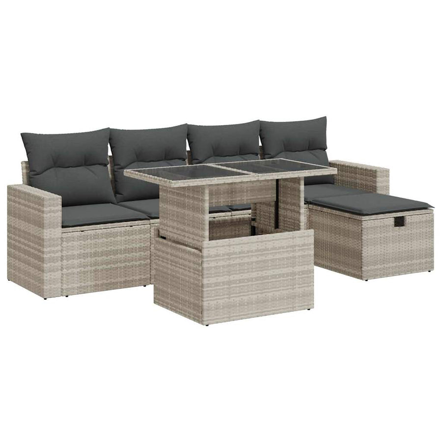 6-delige Loungeset met kussens poly rattan lichtgrijs