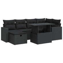 7-delige Loungeset met kussens poly rattan zwart
