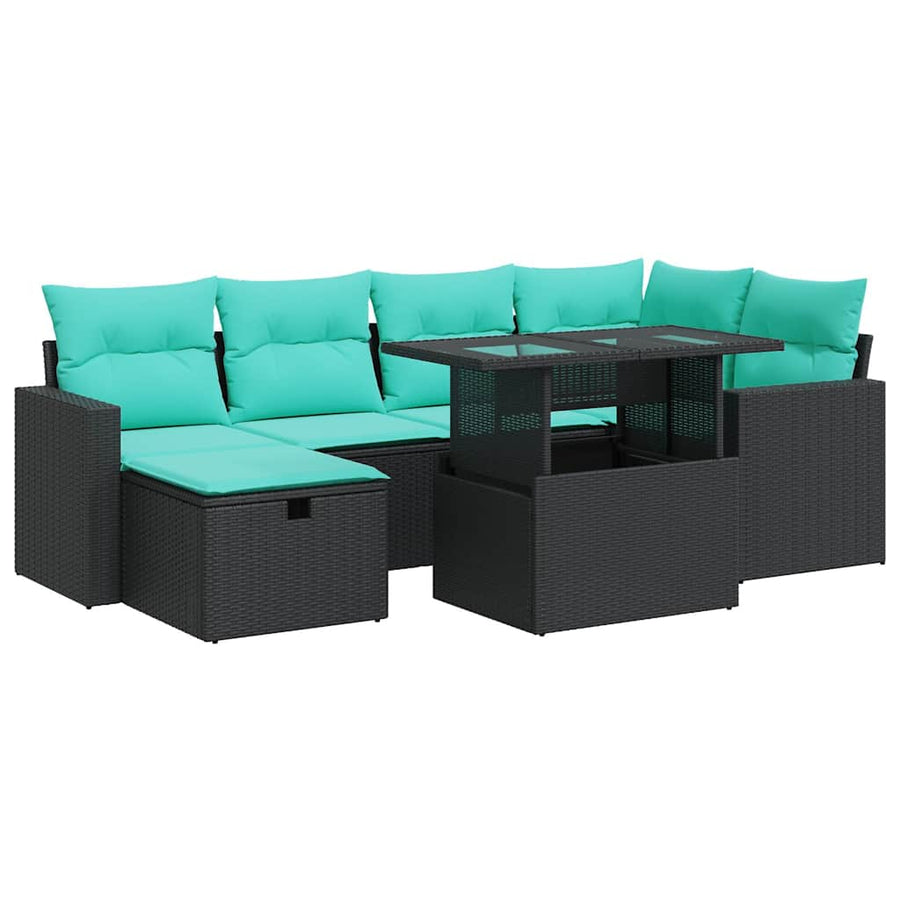 7-delige Loungeset met kussens poly rattan acacia grijs