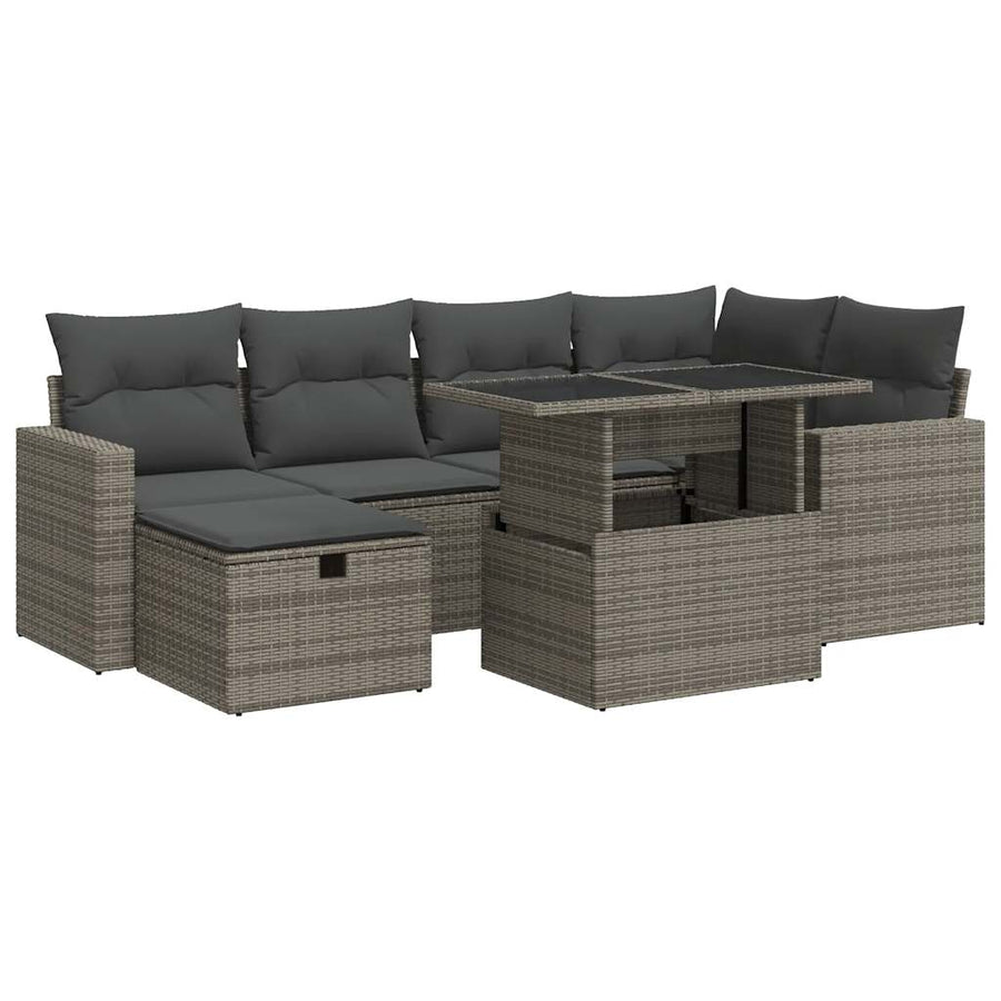 7-delige Loungeset met kussens poly rattan grijs