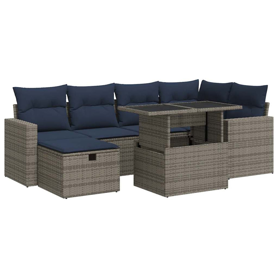 7-delige Loungeset met kussens poly rattan acacia bruin